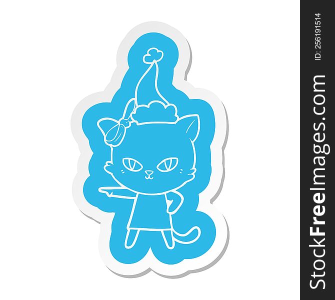 cute cartoon  sticker of a cat wearing dress wearing santa hat