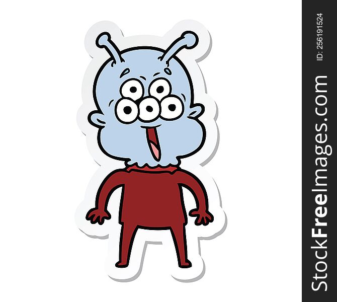 Sticker Of A Happy Cartoon Alien