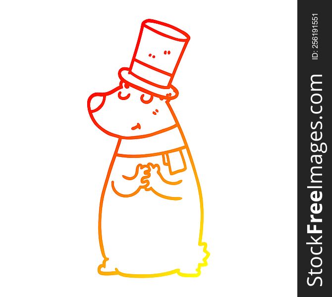 Warm Gradient Line Drawing Cartoon Bear In Top Hat