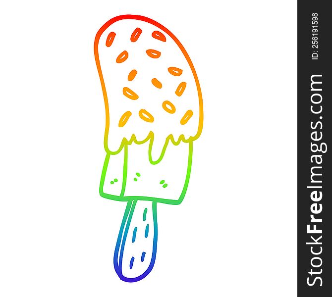 Rainbow Gradient Line Drawing Cartoon Ice Cream Lolly