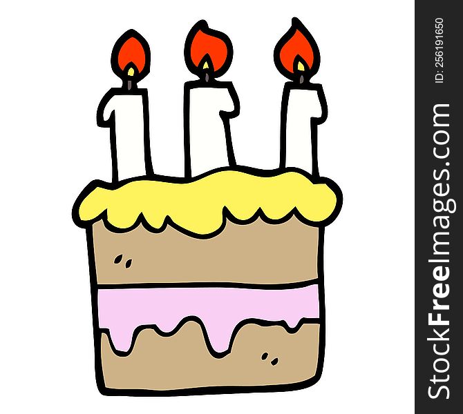 hand drawn doodle style cartoon birthday cake