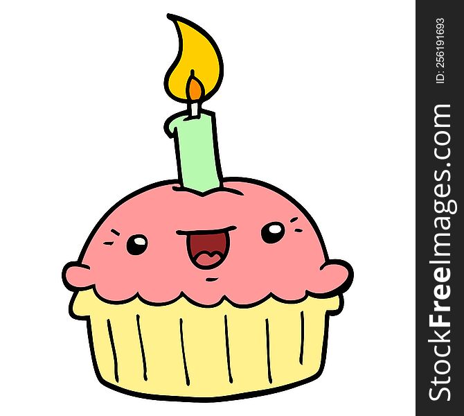 Cartoon Cupcake With Candle