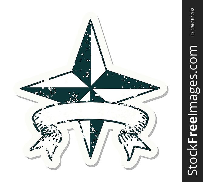 Grunge Sticker With Banner Of A Star Symbol
