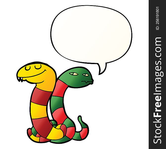 cartoon snakes and speech bubble in smooth gradient style