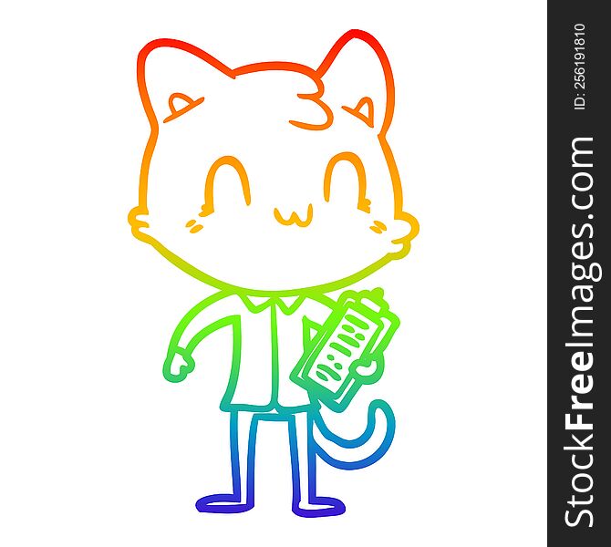rainbow gradient line drawing of a cartoon happy cat