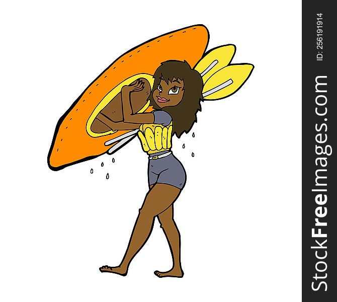 cartoon woman carrying canoe