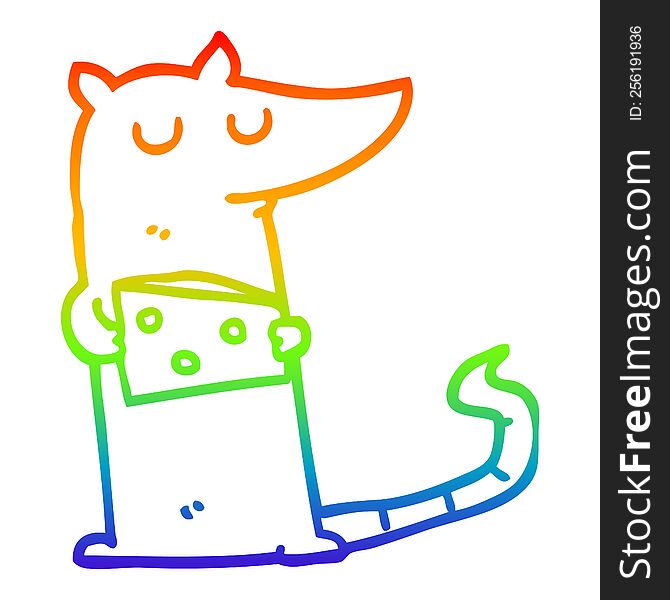 rainbow gradient line drawing of a cartoon mouse with cheese