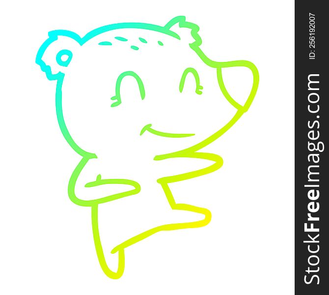 Cold Gradient Line Drawing Smiling Dancing Bear Cartoon