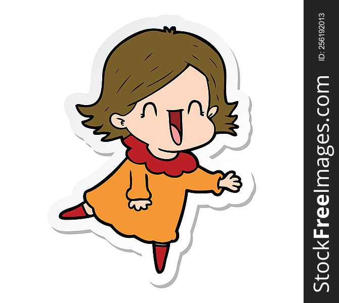 sticker of a cartoon happy woman