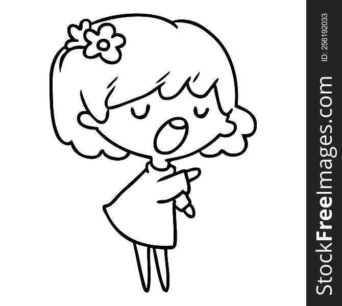 Line Drawing Of A Cute Kawaii Girl