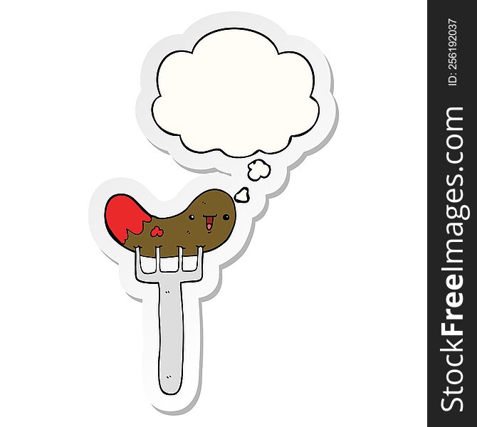 Cartoon Sausage And Fork And Thought Bubble As A Printed Sticker