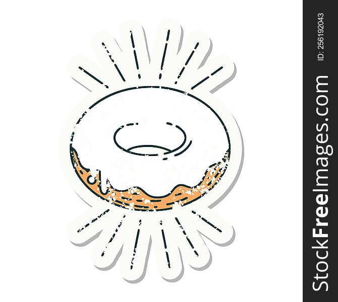 Grunge Sticker Of Tattoo Style Iced Donut