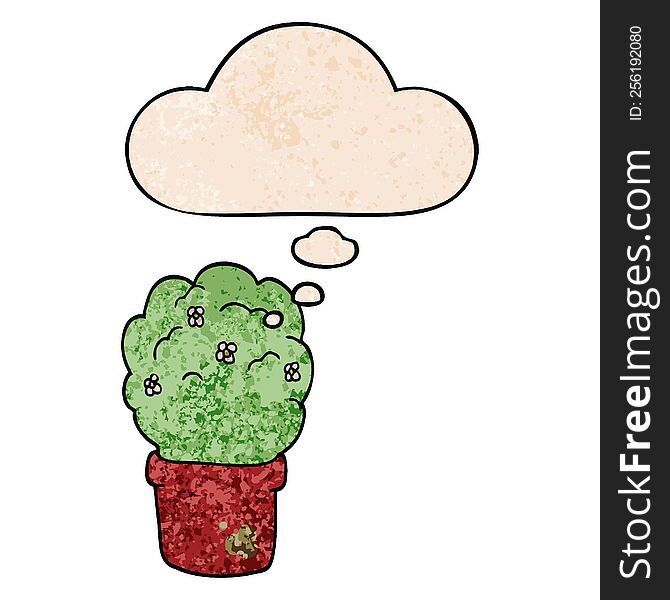 cartoon shrub with thought bubble in grunge texture style. cartoon shrub with thought bubble in grunge texture style