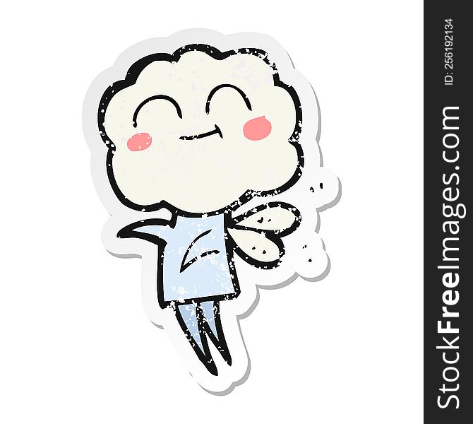 Retro Distressed Sticker Of A Cartoon Cute Cloud Head Imp