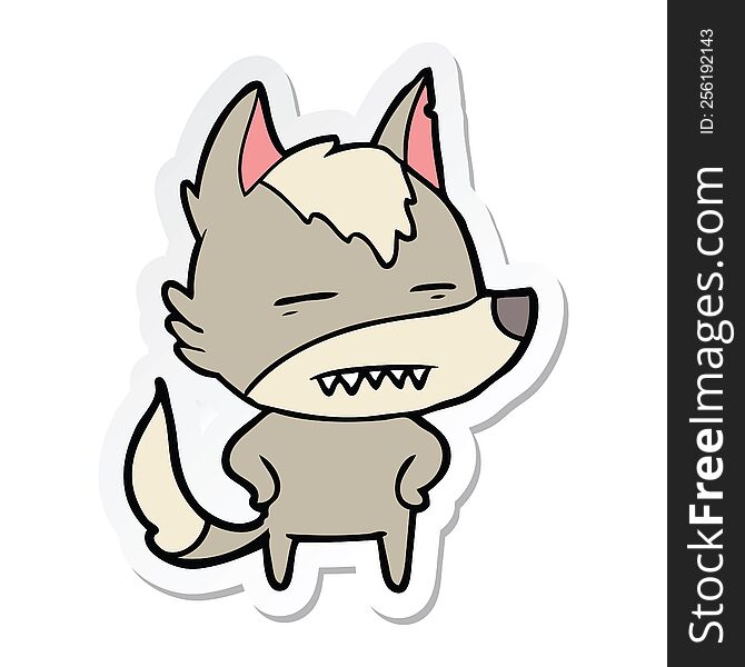 sticker of a cartoon wolf showing teeth