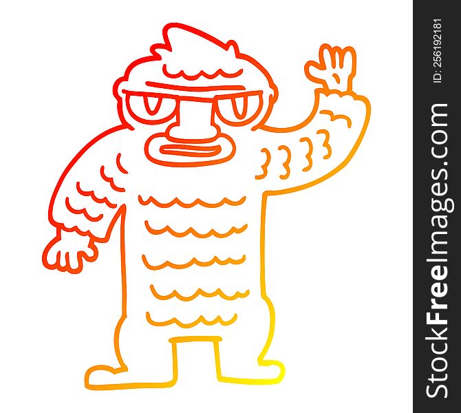 warm gradient line drawing of a cartoon big yeti