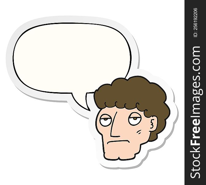 cartoon bored man and speech bubble sticker
