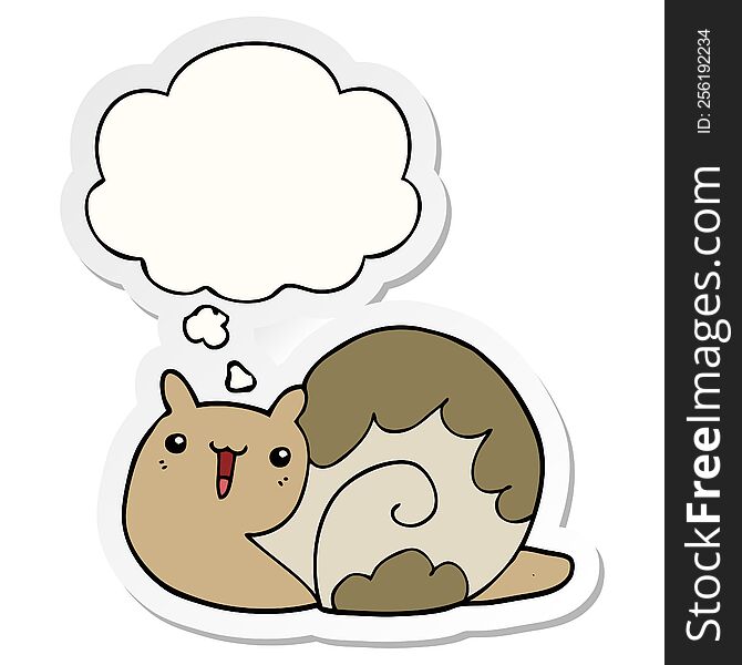 cute cartoon snail with thought bubble as a printed sticker