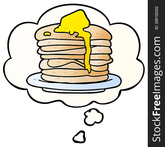 Cartoon Stack Of Pancakes And Thought Bubble In Smooth Gradient Style
