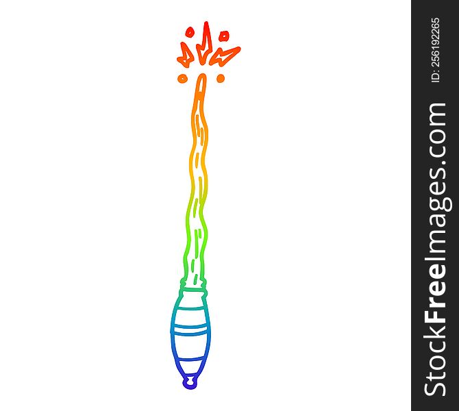 Rainbow Gradient Line Drawing Cartoon Magic Wand