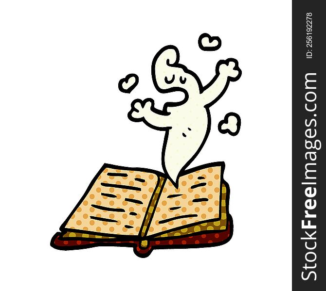 cartoon doodle spell book with ghost