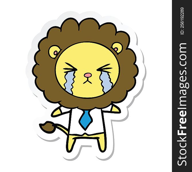 sticker of a cartoon crying lion wearing shirt and tie