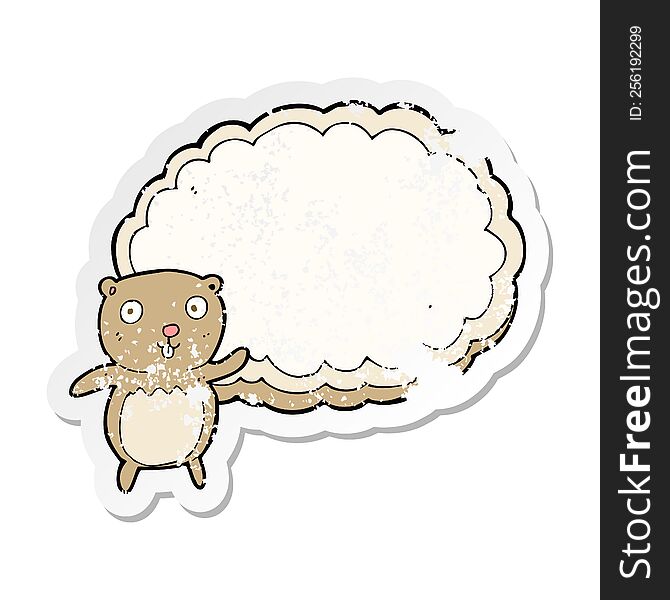 Retro Distressed Sticker Of A Cartoon Bear With Text Space Cloud