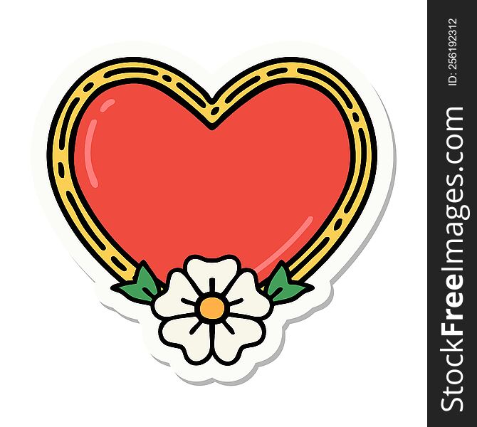 tattoo style sticker of a heart and flower