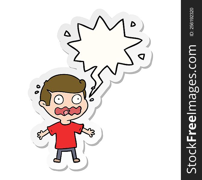 cartoon man totally stressed out with speech bubble sticker