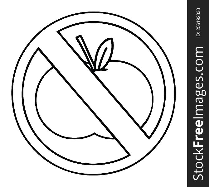 line drawing cartoon of a no food allowed sign