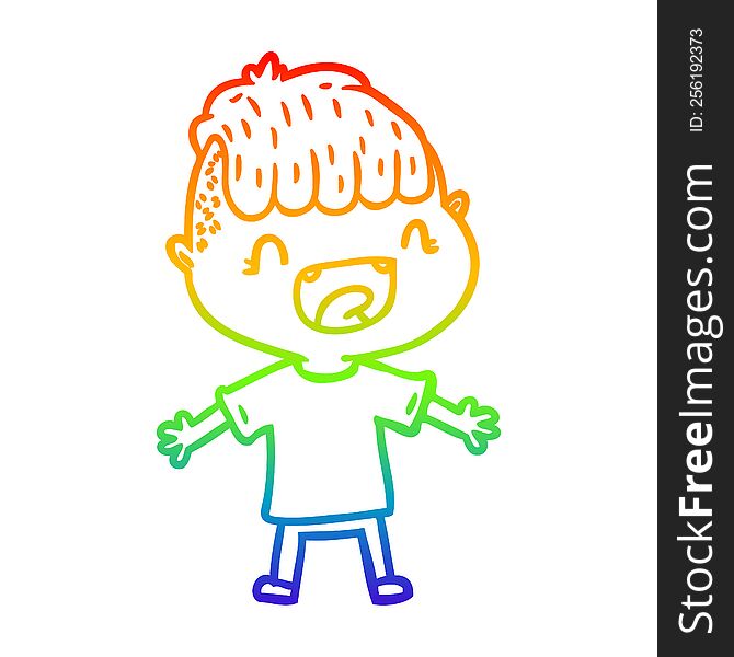 rainbow gradient line drawing of a cartoon happy boy laughing