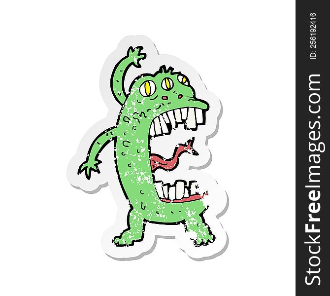 Retro Distressed Sticker Of A Cartoon Crazy Monster