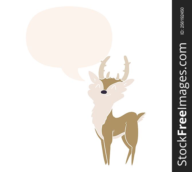 cartoon happy stag with speech bubble in retro style