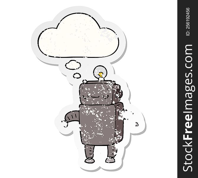 Cartoon Robot And Thought Bubble As A Distressed Worn Sticker