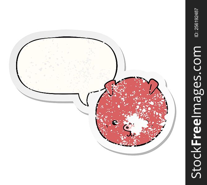 Cartoon Pig And Speech Bubble Distressed Sticker