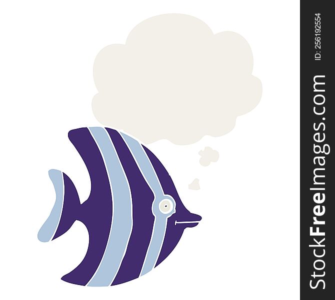 cartoon angel fish with thought bubble in retro style