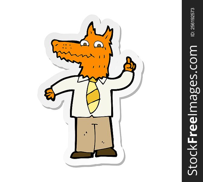 sticker of a cartoon business fox with idea