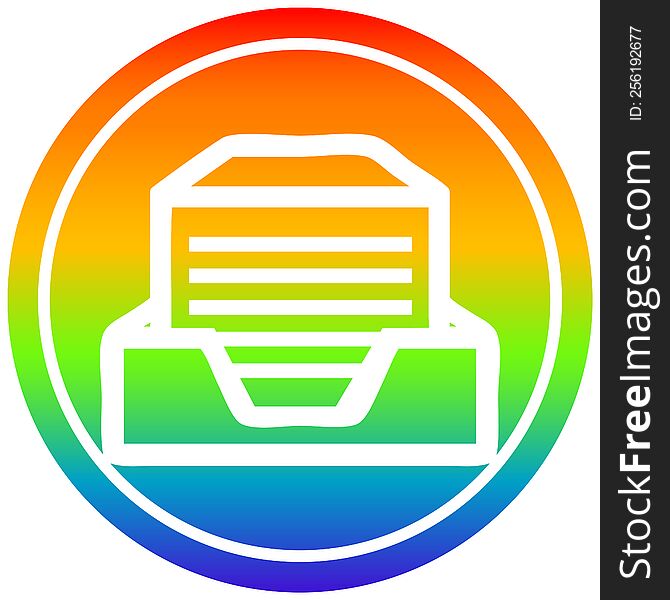 office paper stack circular icon with rainbow gradient finish. office paper stack circular icon with rainbow gradient finish