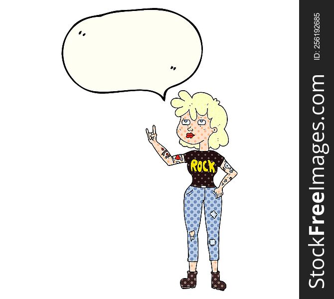 freehand drawn comic book speech bubble cartoon rocker girl