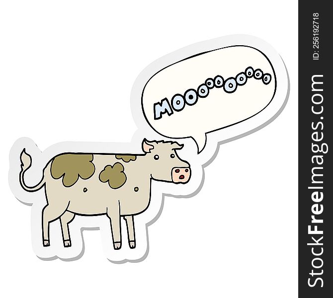 cartoon cow with speech bubble sticker. cartoon cow with speech bubble sticker