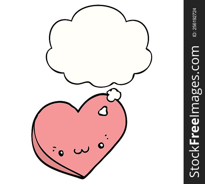 cartoon love heart with face with thought bubble
