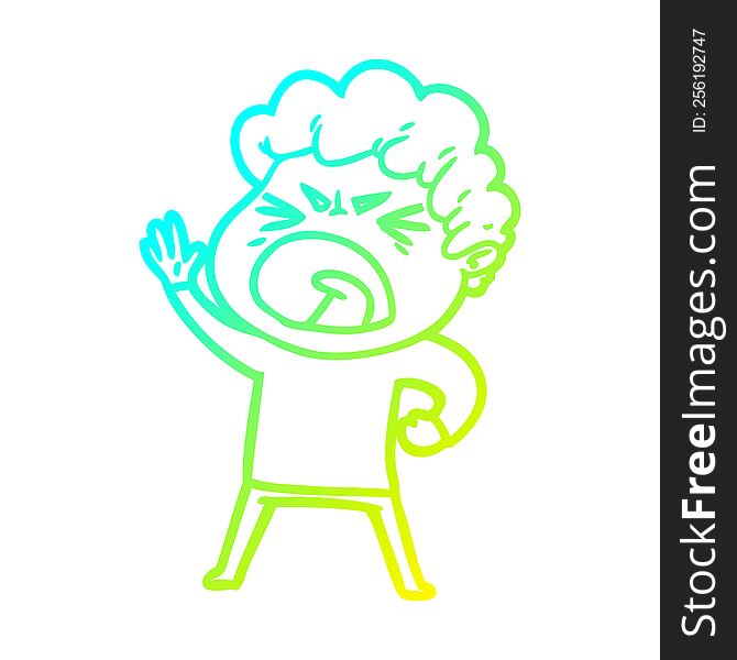 cold gradient line drawing of a cartoon furious man