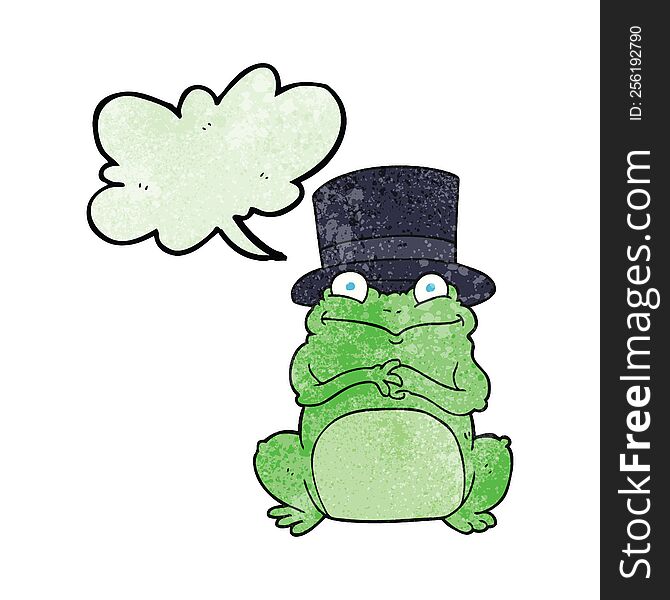 freehand speech bubble textured cartoon frog in top hat