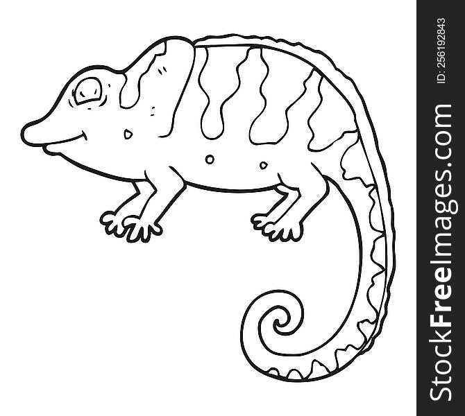 freehand drawn black and white cartoon chameleon
