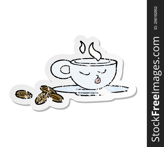 distressed sticker of a cartoon espresso mug