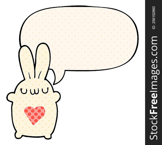 cute cartoon rabbit with love heart with speech bubble in comic book style. cute cartoon rabbit with love heart with speech bubble in comic book style