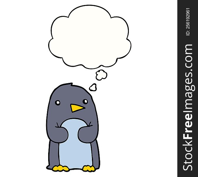 Cartoon Penguin And Thought Bubble