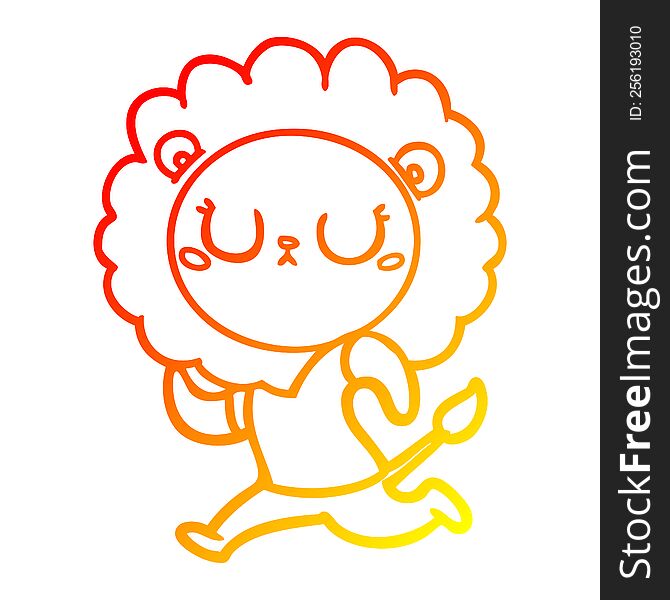 warm gradient line drawing of a cartoon running lion