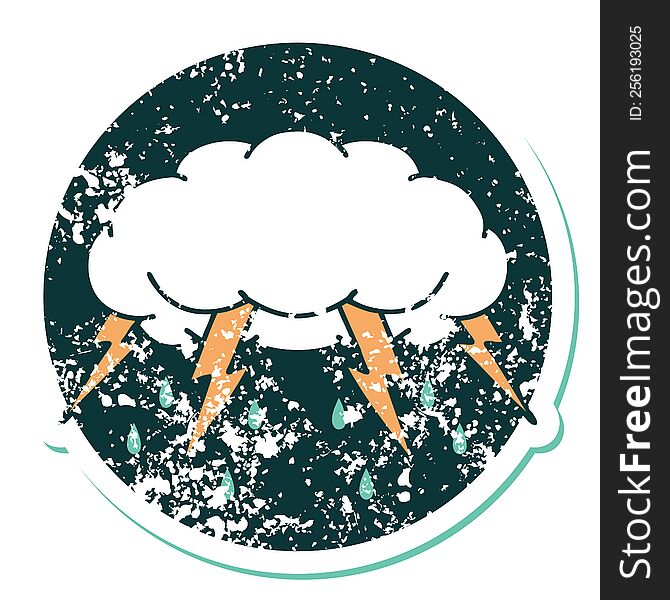 Distressed Sticker Tattoo Style Icon Of A Storm Cloud