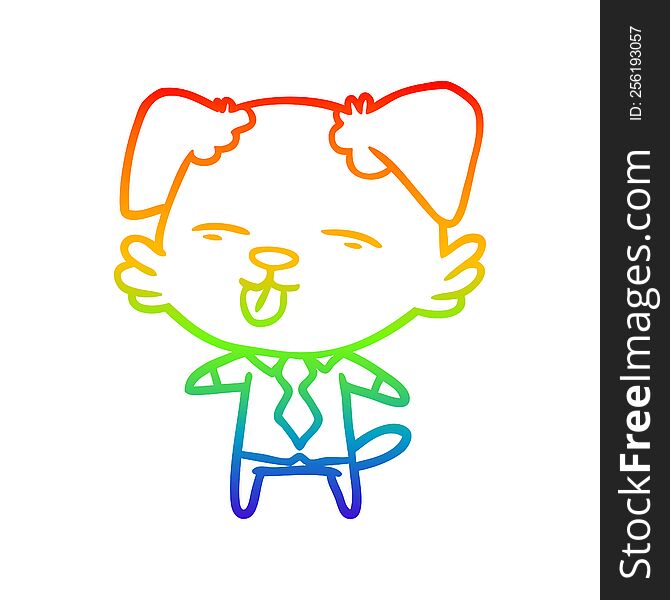 rainbow gradient line drawing of a cartoon dog in shirt and tie
